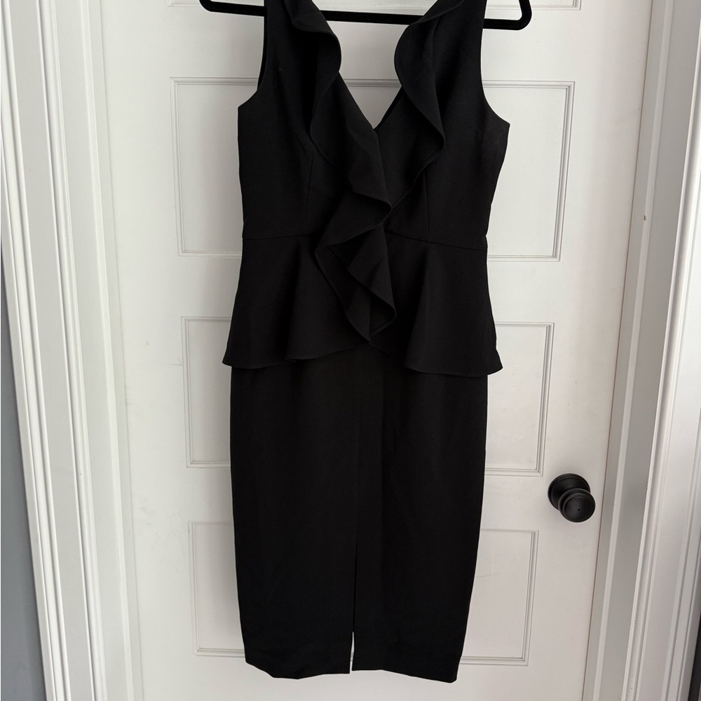 Eliza J Black Ruffle peplum Midi Dress